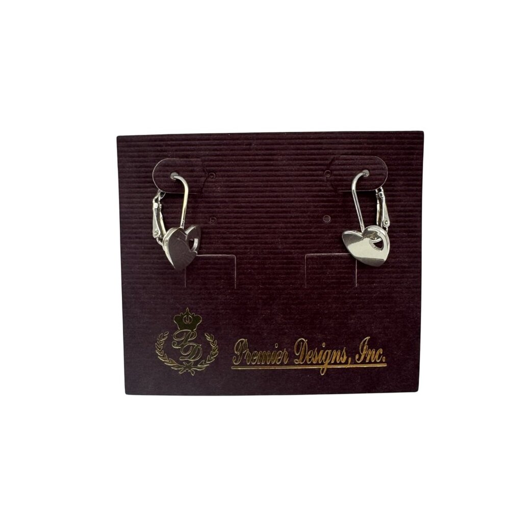 Premier Designs Womens Silver-Tone Heart Leverback Earrings